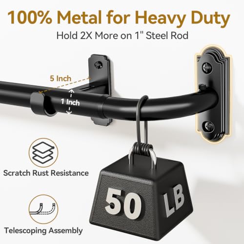 YaFex Heavy Duty Black Curtain Rod 2 Pack, Adjustable 32-86 Inch for Windows