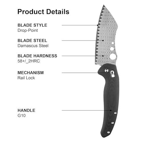 OKNIFE Sentry R1 Damascus Foldable Chef Knife - Black, 4.61'' Outdoor Kitchen Knife
