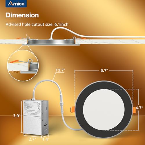 Amico 6 Pack Inch Black 5CCT LED Recessed Ceiling Light with Night