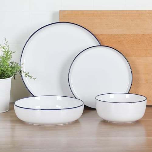 Gibson Home Oslo 16-Piece Blue Rim Porcelain Dinnerware Set for 4