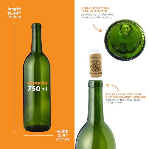 Champagne Green Wine Bottles 750ml Case of 48 - No Corks, Styled Variation