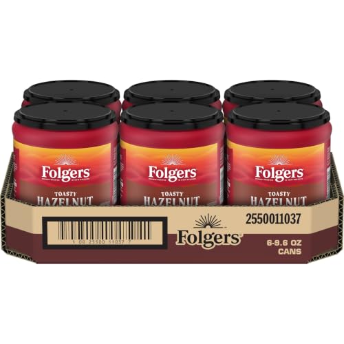 Folgers Toasty Hazelnut Ground Coffee - Pack of 6, 9.6 oz Canisters