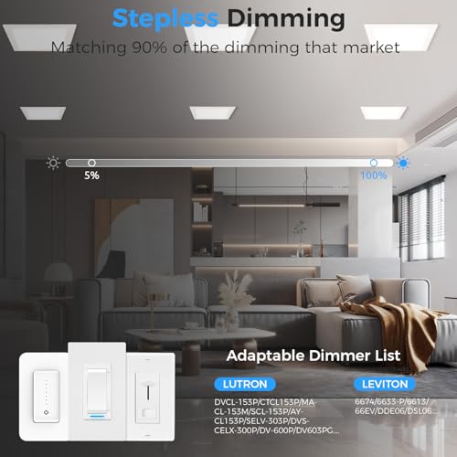 White 12 Inch Square LED Recessed Lighting Kit - 24W, 5 CCT, Ultra-Thin, Dimmable
