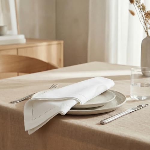 White Hemstitch Cloth Napkins Set of 12 - 20x20 Inches, 100% Cotton, Reusable & Hotel Quality