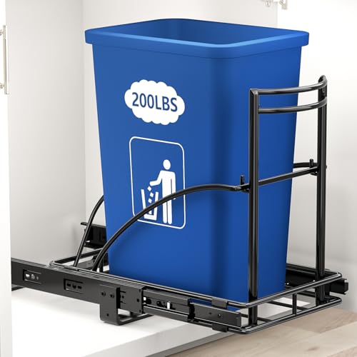 Dark Black Under Sink Pull-Out Trash Can 30-50 Qt Hidden Waste Bin