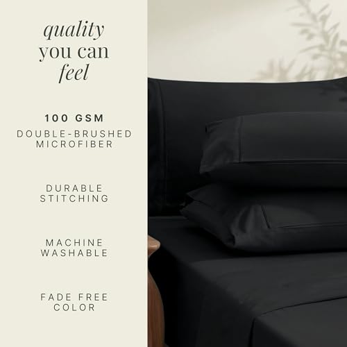 Deep Pocket Queen Sheets Set - Black, 6-Piece, Fits 18-24 Inch Mattress - Extra Deep Bed Sheets with Pillowcases - Hearth & Harbor