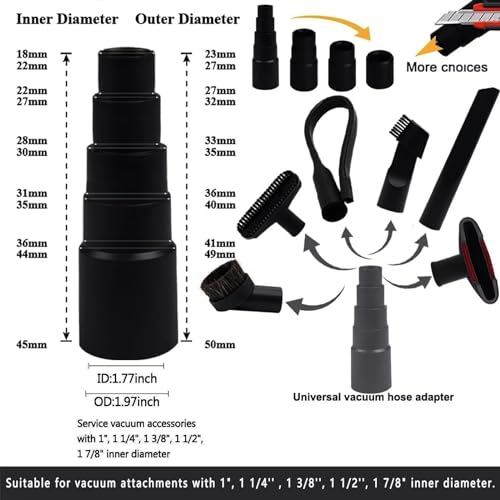 Universal Vacuum Attachments & Hose Adapters Kit - 15 Pieces, 2 1/2" to 1 1/4"