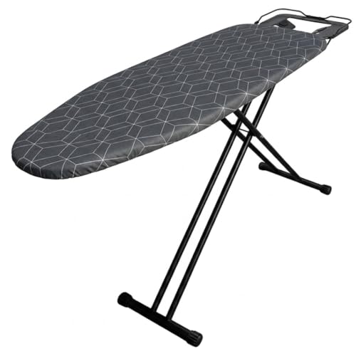 Full Size Foldable Ironing Board with Adjustable Height & Iron Rest - Gray Steel Mesh Surface