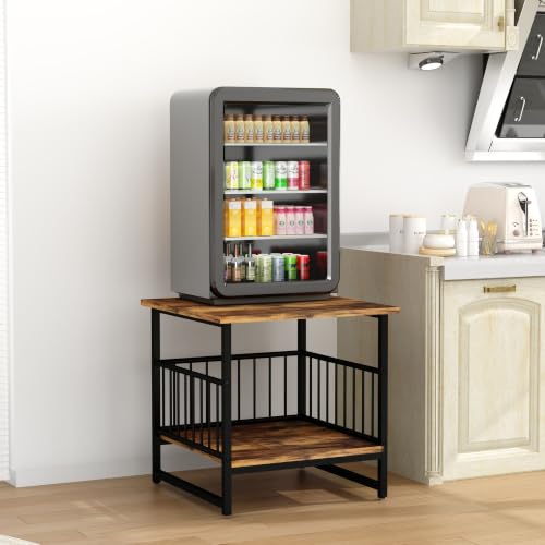 DHMAKER End Table, Industrial Side Table with 2-Tire Storage Shelf,