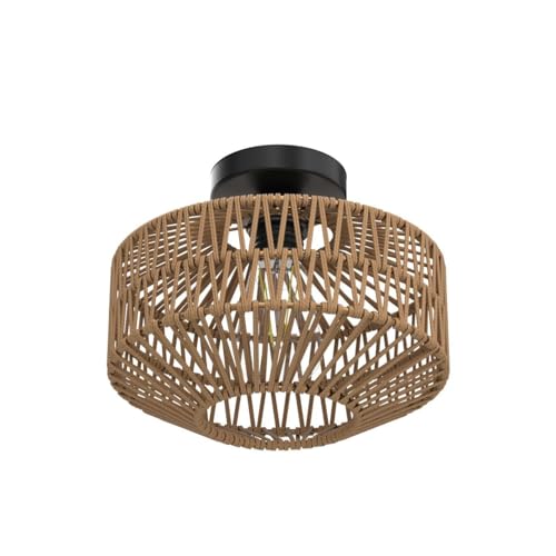 Boho Ceiling Light Fixture with Dimmable LED Bulb - Mini Rattan Chandelier, Brown Variation