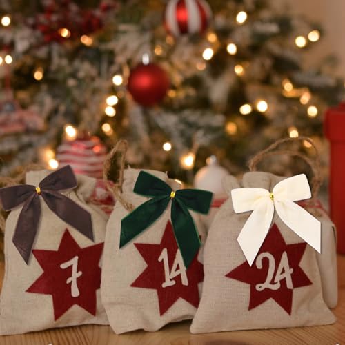 Velvet Christmas Bows Set 24 - Pre-Tied Small Gift & Tree Ornaments