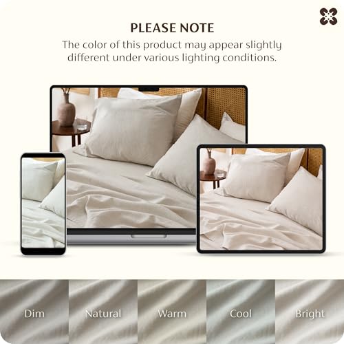 Bedsure Beige King Size Linen Cotton Blend Sheets Set - Natural, Breathable, Deep Pocket