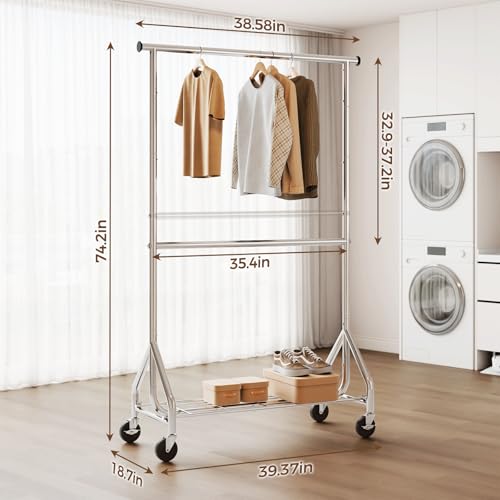 HYSEYY Heavy Duty Clothes Rack, Double Rod Clothing Rack for Hanging
