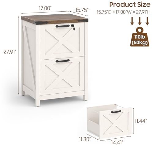Farmhouse White 2-Drawer File Cabinet with Lock - Rustic Home Office Storage