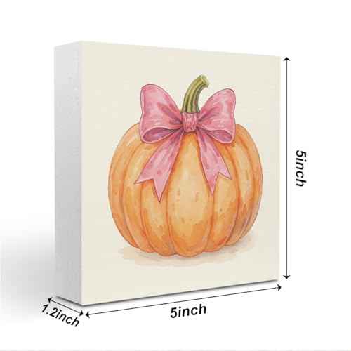 Pink Bows Fall Pumpkin Decor Fall Room Table Decor Sign Decorations for Room Living Room Bathroom Bedroom Kitchen Desk Thanksgiving Decorations