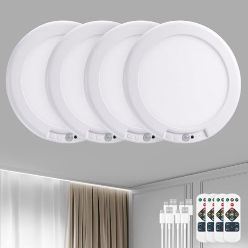 Rechargeable Motion Sensor Ceiling Light with Remote - Round, 4 Mode, Battery Operated