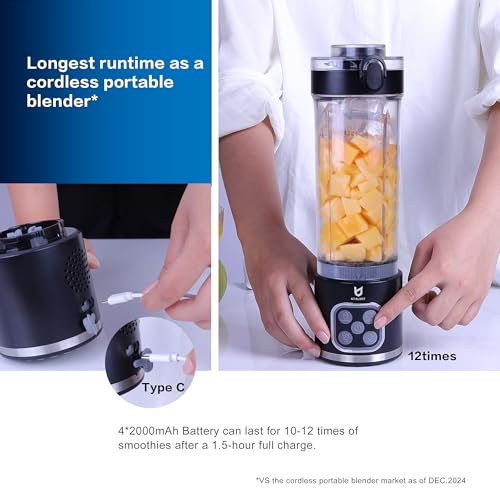 UTALENT Cordless Portable Blender 700W - Ice Crush, 25oz, 4 Modes, USB Rechargeable