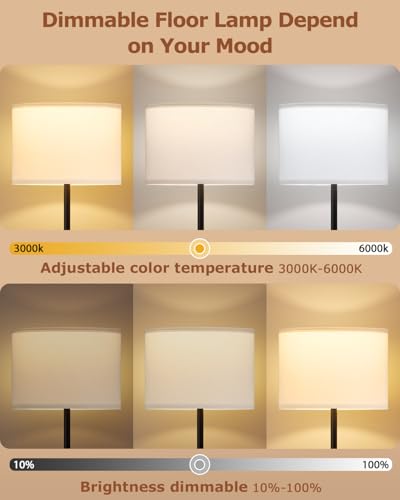 Dimmable Floor Lamp with Remote & 9W LED Bulb - Black & White