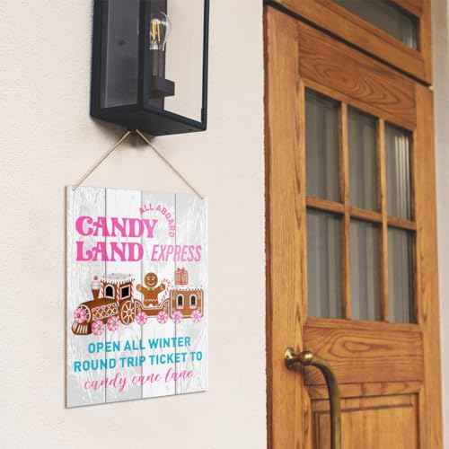 Christmas Decorations Hanging Sign, Christmas Bakery Decor Rustic Gingerbread Holiday Decorations Xmas Wooden Wall Sign, Candy Land Express