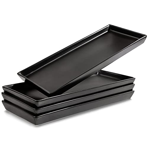 Home Beets Black Ceramic Serving Platters Set of 4, 14x6 Inch Food Trays for Entertaining