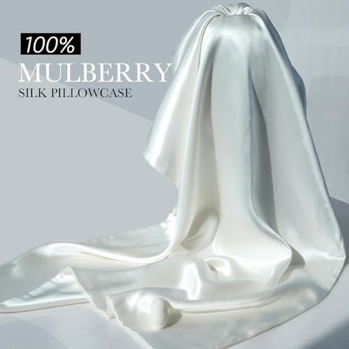 Silk Pillow Cases for Hair and Skin - 20x26 Inches Ivory White 2 Pack