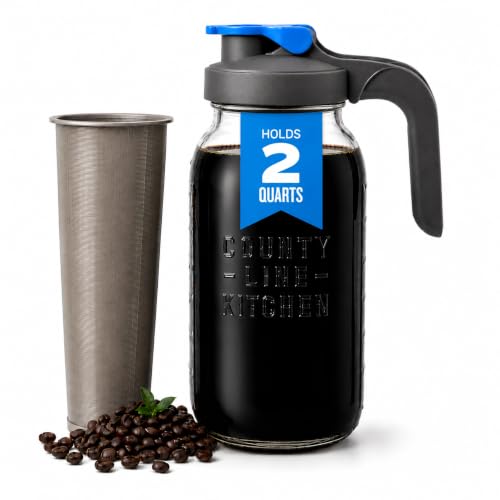 Cold Brew Coffee Maker 64oz Glass Mason Jar with Leak-Proof Lid - Gray