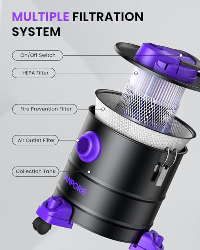 Purple Ash Vacuum for Pellet Stoves 5.2 Gallon 1200W with Wheels