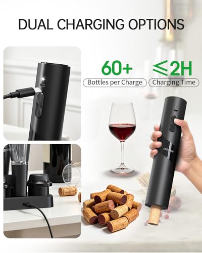CIRCLE JOY Black 7-in-1 Rechargeable Electric Wine Opener Gift Set with Vacuum Pump