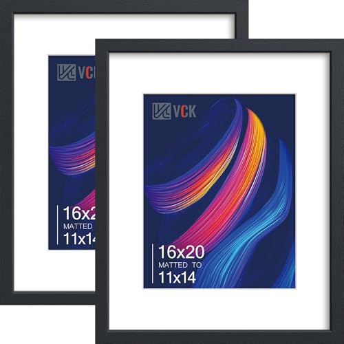 VCK Black 16x20 Picture Frame 2 Pack with Mat and Glass – Fits 11x14 Photos