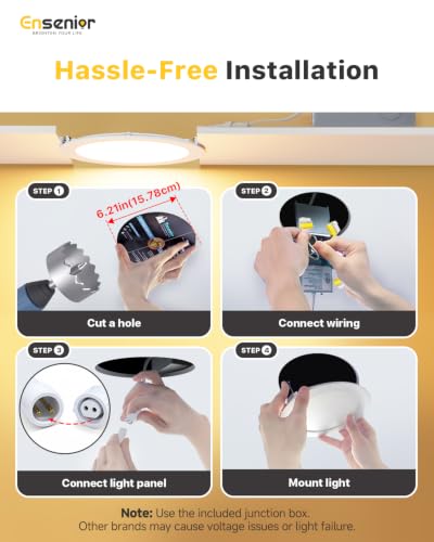 Ensenior 6 Inch LED Recessed Ceiling Light - 6000K, 1200LM, 12W, IC Rated, Dimmable, Pack of 12