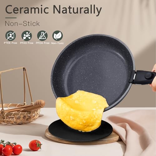 Ceramic Pots and Pans Cookware Set with Detachable Handle - Dark Gray 0801