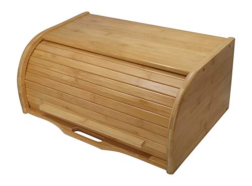 Natural Bamboo Roll Top Bread Box - Large Kitchen Counter Organizer with Wooden Storage Bin (Variation: Natural)
