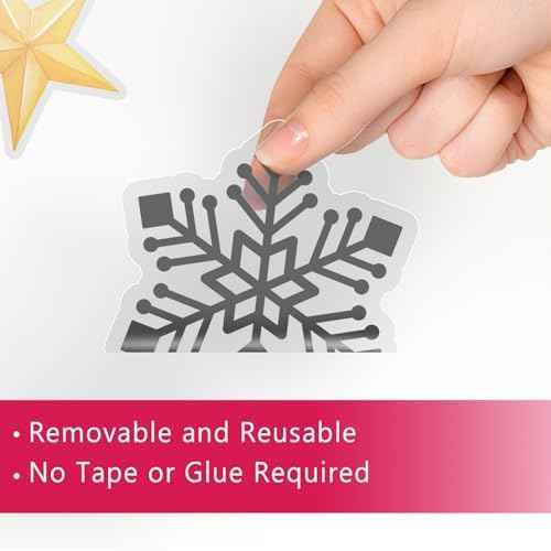 Mfault Merry Christmas Tree Window Clings, Xmas Balls Snowflakes Stars Stickers Decals Decorations, Winter Holiday Pine Branches Home Kitchen Decor