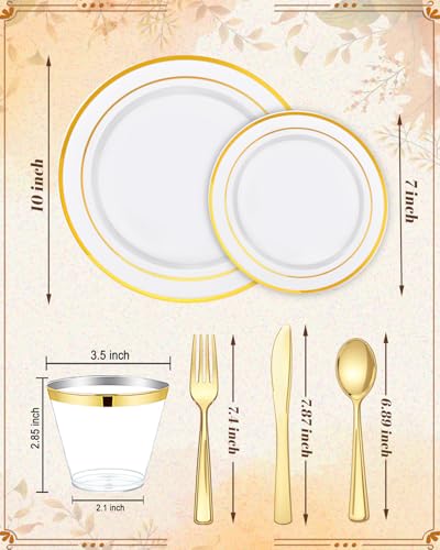 bUCLA Gold Disposable Dinnerware Set 600pcs - Includes Plates, Cups, Cutlery for Party & Events