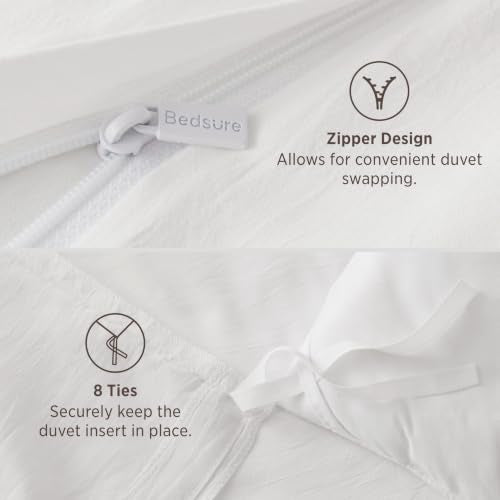 Bedsure King Prewashed Duvet Cover Set with Zipper Closure - White, 104x90 Inches