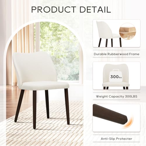Modern Upholstered Dining Chairs Set of 2 - Beige Fabric with Wood Legs