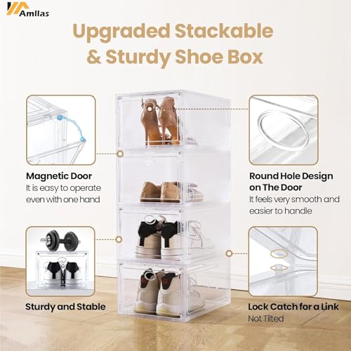 12 Pack Clear Shoe Storage, Stackable Organizer, Boxes for Closet