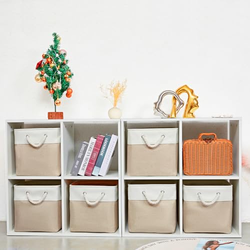 White & Beige 12x12 Inch Collapsible Cube Storage Bins - 6 Pack Organizer