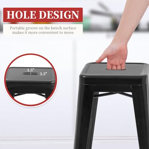 Black Metal Bar Stools Set of 4 - 24 Inch Counter Height Stools