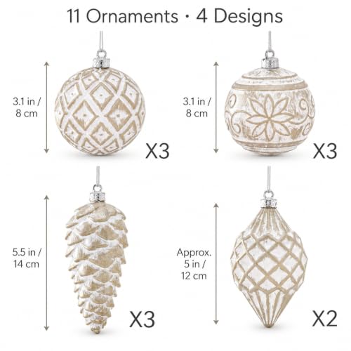 Evernne Rustic Champagne Christmas Ornaments Set 11PCS Large Variant