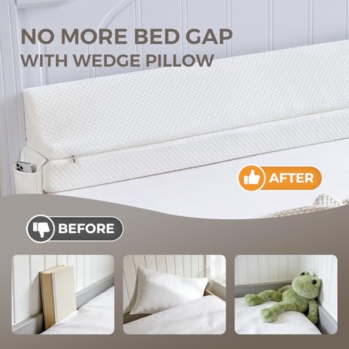 Couzssyhi White King Size Bed Wedge Gap Filler 76x10x6 Inch Adjustable Pillow