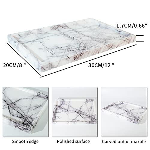 Real Luxurious Vanity Tray Natural Genuine Marble Storage Tray for Home Decor Stone Tray for Bathroom/Kitchen/Vanity/Dresser Non-Resin/Non-Ceramic(Lilac)