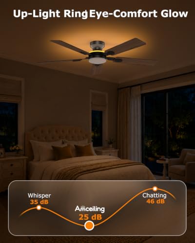 Black 52 Inch Ceiling Fan with Light and Remote App Control - Flush Mount