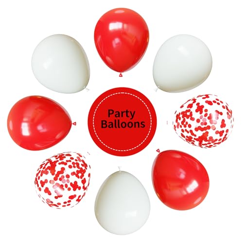 Red and White Balloons, 67pcs 12 Inch Red Confetti Balloon and White Balloons for Mother's Day, Valentine's Day, Birthday, Wedding, Christmas Party Decorations