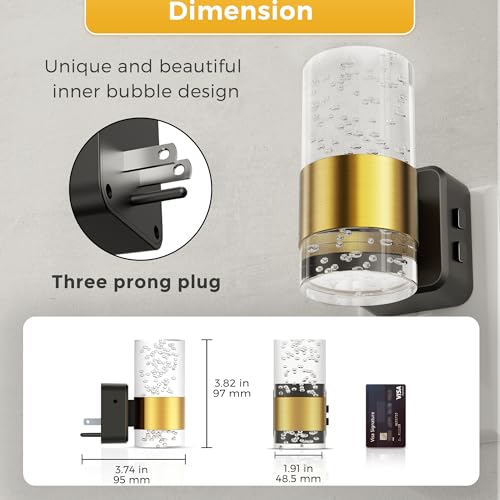 L LOHAS LED Night Light Wall Plug with Dusk-to-Dawn Sensor & 3 CCT, Gold Ring - 2 Pack