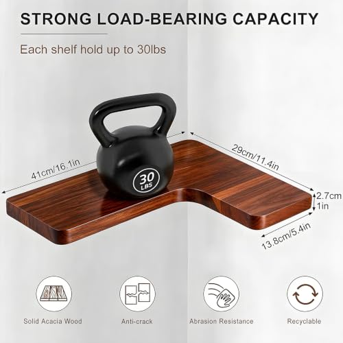 Acacia Floating Corner Shelves Set of 3 Wall Mount Wooden Storage Shelves