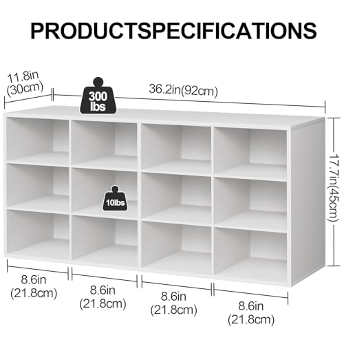 Aenuert 12-Cubby Shoe Rack, 3-Tier Wood Organizer, Multifunctional