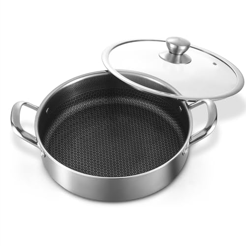 Stainless Steel 14 Inch Deep Saute Pan with Lid - 7QT Nonstick Frying Pan