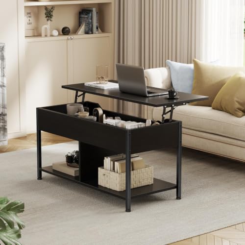 DUMOS Lift Top Coffee Table with Hidden Storage and Modern Rustic Design