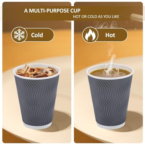Gray 12 oz Disposable Coffee Cups with Lids - Clawsoff 100 Pack